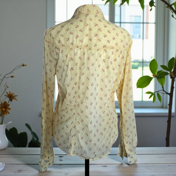 VTG AEROPOSTALE (M/L) Yellow Snap Up Cotton Floral Blouse - Picture 3 of 6